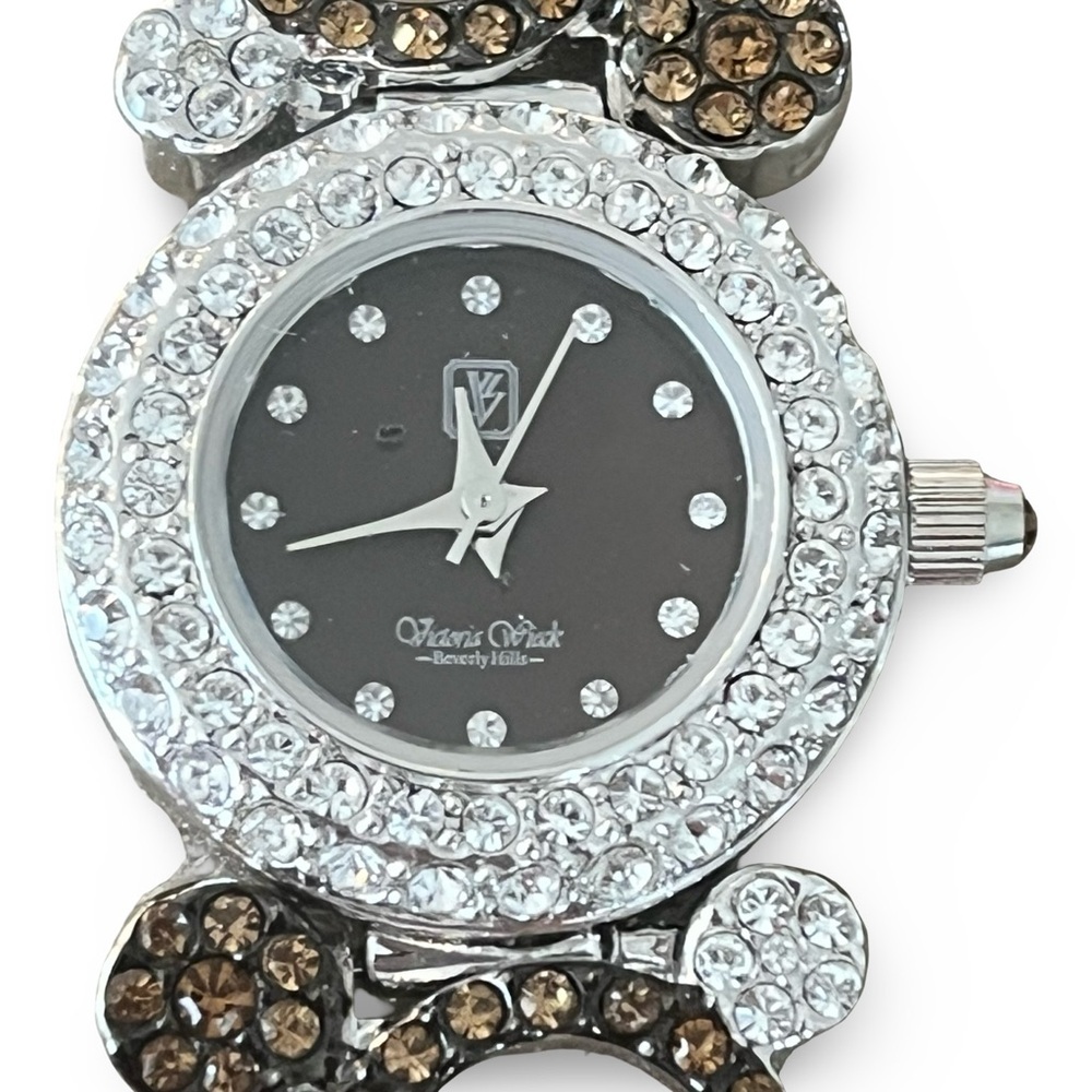 Victoria Wieck Women's Crystal Black Dial Gold Silver Rhinestone Bracelet Watch - Picture 3 of 9